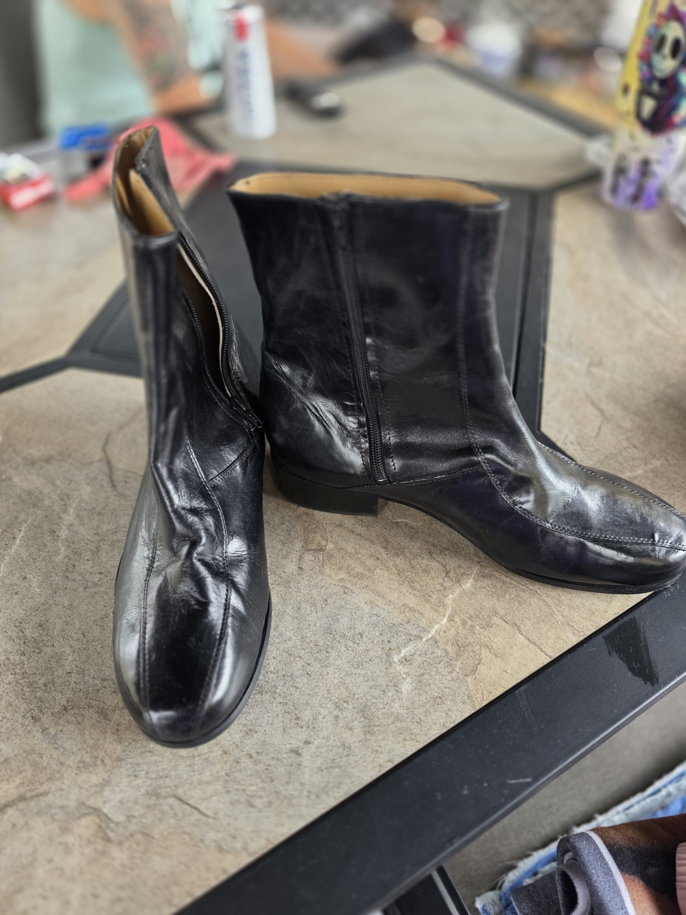 Men's Black Leather Zip Ankle Boots